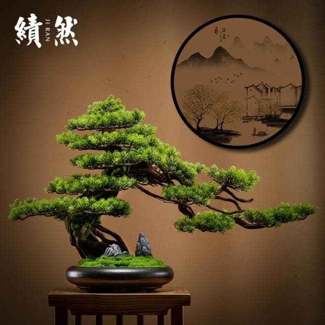 仿真迎客松植物盆景綠植盆栽客廳電視櫃玄關辦公室裝飾擺件新中式