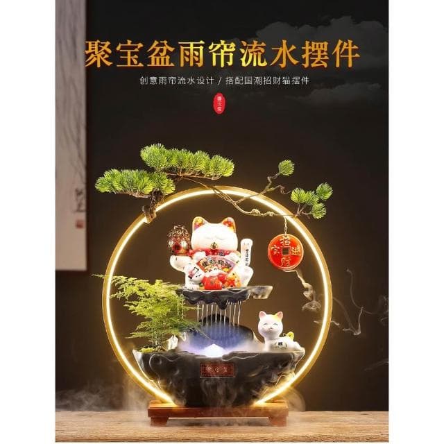 廠家直銷 開業送禮物招財貓擺件自動招手前台入戶客廳辦公室循環流水裝飾品流水聚寶盆 流水擺件 招財擺飾 開運 風水招財流