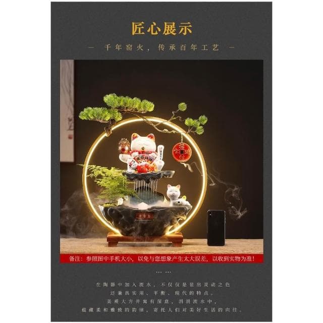 廠家直銷 開業送禮物招財貓擺件自動招手前台入戶客廳辦公室循環流水裝飾品流水聚寶盆 流水擺件 招財擺飾 開運 風水招財流