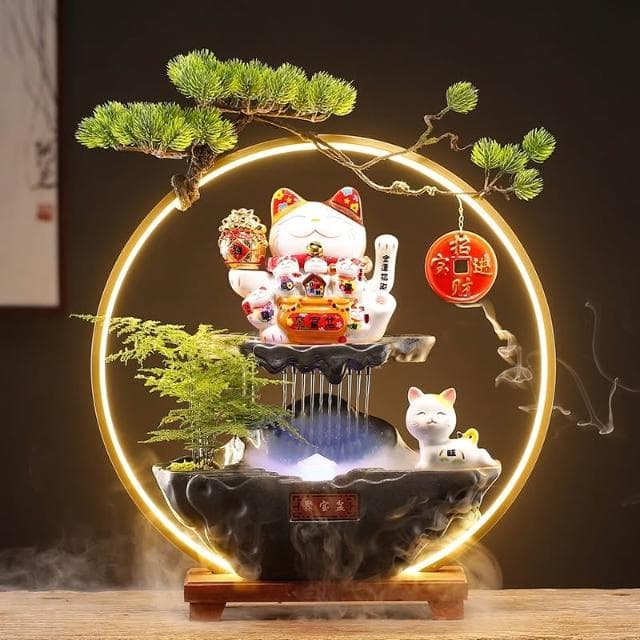 廠家直銷 開業送禮物招財貓擺件自動招手前台入戶客廳辦公室循環流水裝飾品流水聚寶盆 流水擺件 招財擺飾 開運 風水招財流