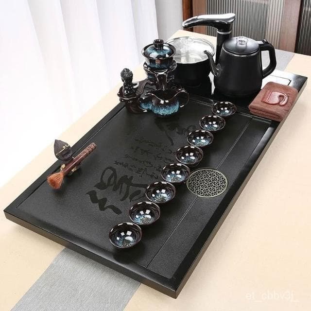 熱賣💛整塊烏金石茶盤 茶盤組 豪華石茶盤 傢用客廳簡約茶臺原石現代茶具全套 高檔 客廳簡約 石盤 整塊原石 泡茶