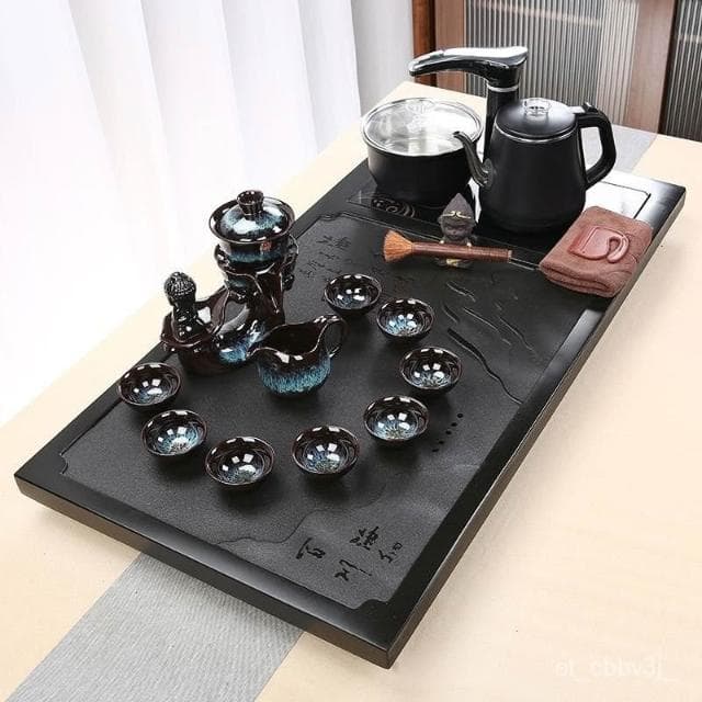 熱賣💛整塊烏金石茶盤 茶盤組 豪華石茶盤 傢用客廳簡約茶臺原石現代茶具全套 高檔 客廳簡約 石盤 整塊原石 泡茶