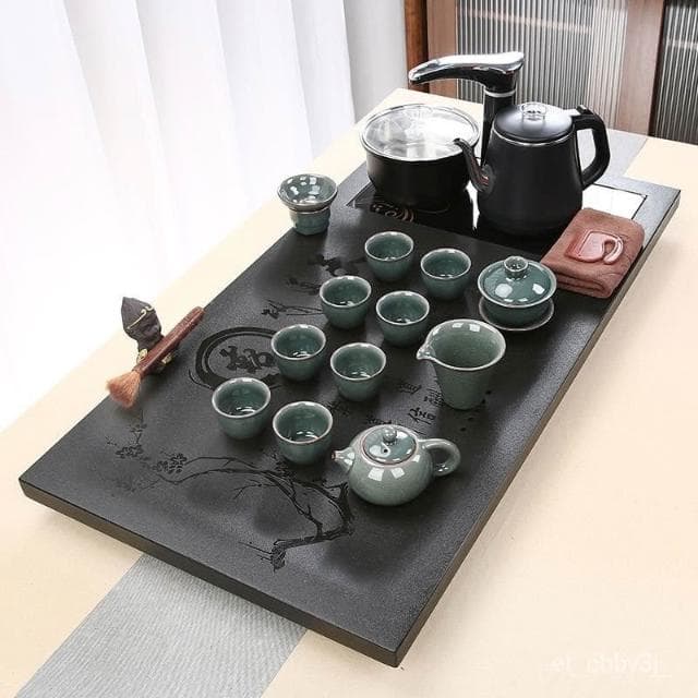 熱賣💛整塊烏金石茶盤 茶盤組 豪華石茶盤 傢用客廳簡約茶臺原石現代茶具全套 高檔 客廳簡約 石盤 整塊原石 泡茶
