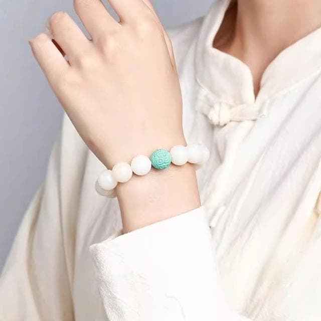 【EMMA SUE】佛珠 圓珠手串 白玉菩提 保平安 開運手鍊 招財手鍊 招貴人 回紋珠 文玩手鍊 禮物 念珠 手串 手鍊