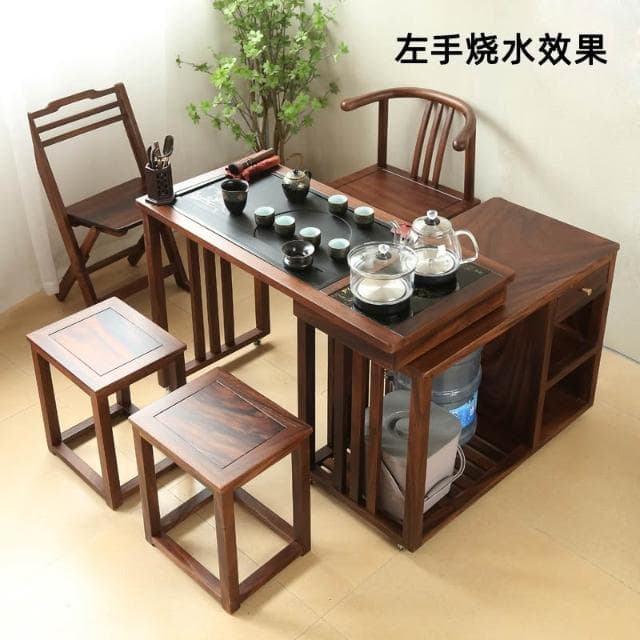 110V 茶車胡桃木可移動泡茶台旋轉小茶桌家用實木茶水台櫃茶具一體陽台 茶台 茶車 茶桌 茶水櫃 辦公室 家用 陽台