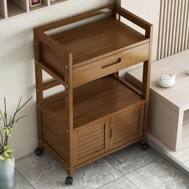 新品直銷 現代楠竹 移動泡茶車 古典多功能 茶幾小型 簡約茶具 餐邊櫃 帶門帶抽屜
