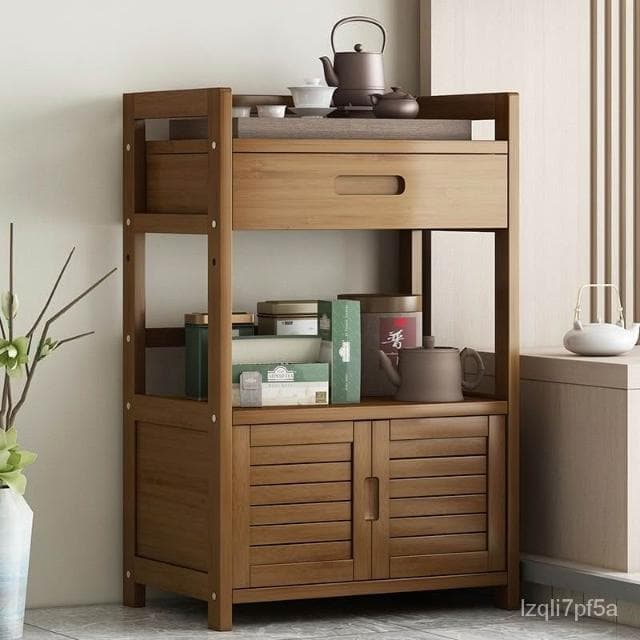 新品直銷 現代楠竹 移動泡茶車 古典多功能 茶幾小型 簡約茶具 餐邊櫃 帶門帶抽屜