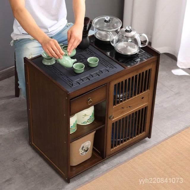 免運 泡茶桌 功夫茶台 移動茶臺 實木小茶桌 帶輪茶幾 傢用茶水櫃 功夫茶具套裝 燒水一體茶車 移動茶桌 茶車 帶滾輪