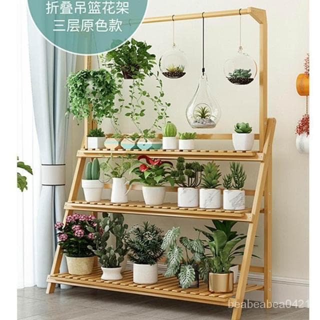 免運 花架 植物架 陽臺置物架 盆栽架 弔籃架子 竹架 楠竹花架子置物架陽臺裝飾客廳室內實木多層落地式多肉綠蘿花盆架