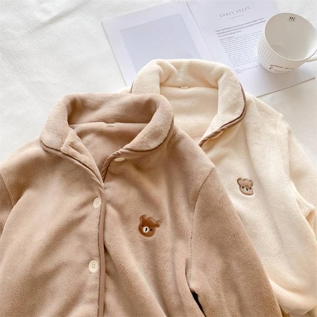 7PuPu🧸奶油系小熊法蘭绒情侶睡衣(冬季/居家服/冬天睡衣/情侶衣/男生睡衣/睡褲/聖誕禮物)