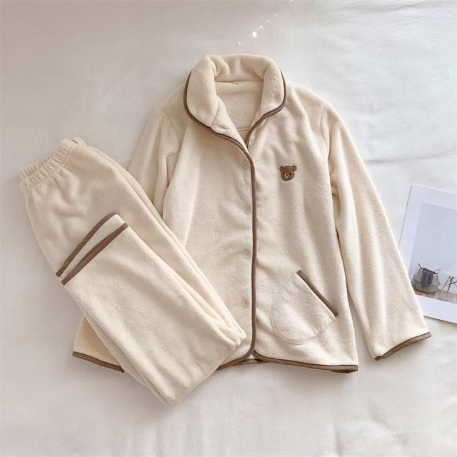 7PuPu🧸奶油系小熊法蘭绒情侶睡衣(冬季/居家服/冬天睡衣/情侶衣/男生睡衣/睡褲/聖誕禮物)