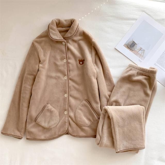 7PuPu🧸奶油系小熊法蘭绒情侶睡衣(冬季/居家服/冬天睡衣/情侶衣/男生睡衣/睡褲/聖誕禮物)