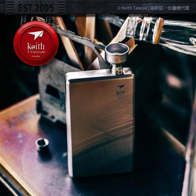 Keith 鎧斯鈦方形鈦酒壺 200ml / Ti9307 純鈦酒壺 迷你酒壺 扁酒壺 西式酒瓶 隨身酒杯 父親節禮物