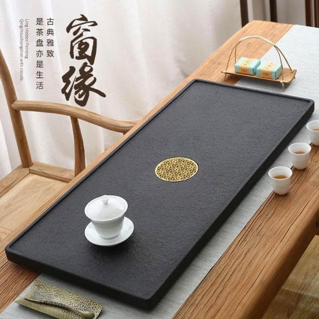 免運 可開發票 天然烏金石茶盤整塊傢用簡約石頭茶臺大小號石材茶海功夫茶具託盤