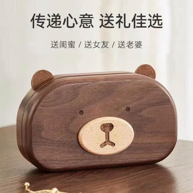 實木小熊首飾盒小精緻戒指項鏈收納盒便攜珠寶飾品盒女孩可愛禮物