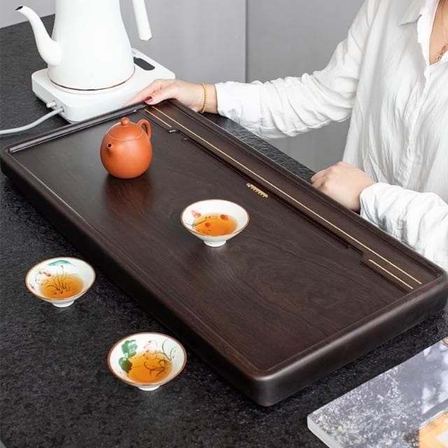 茶盤2024新款家用茶託盤茶海 整塊烏檀木實木茶具小型茶臺幹泡臺