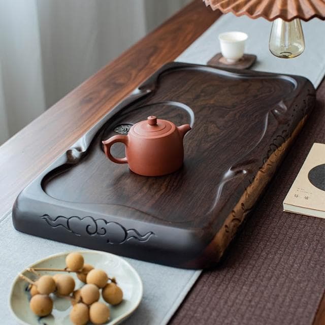 茶盤2024新款家用茶託盤茶海 整塊烏檀木實木茶具小型茶臺幹泡臺