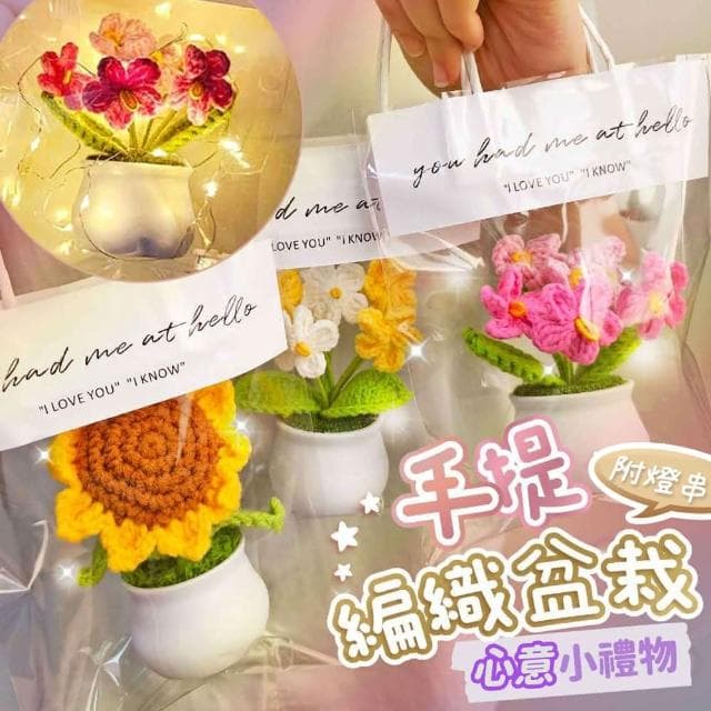 PARTIDO  編織小盆栽燈飾禮袋-多款(生日 母親節 七夕情人節 求婚告白 畢業 禮物 氣球 布置 編織花 花束)