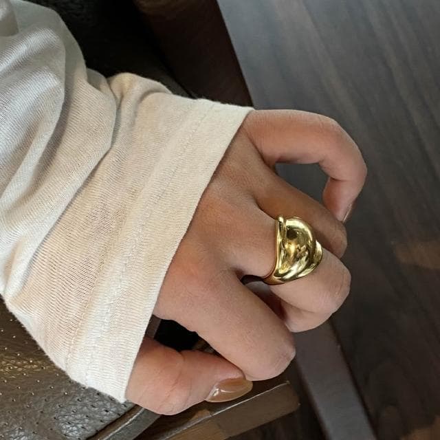 【EMMA SUE】戒指 銅戒指 黃銅 開口戒指 真金 電鍍 凸面不規則 設計感 ins風 氣質 簡約 小眾 交換禮物 情侶戒指