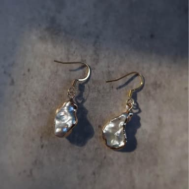 【ne jewelry & life】金邊巴洛克珍珠耳環耳墜／無耳洞