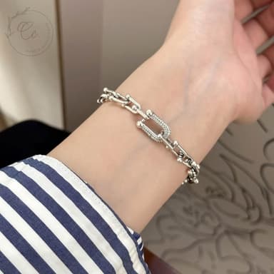 希西小包商 925純銀手鍊 馬蹄U型碎鑽手鍊 純銀手鍊韓系簡約氣質情人節禮物生日禮物 C150
