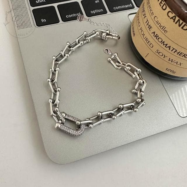 希西小包商 925純銀手鍊 馬蹄U型碎鑽手鍊 純銀手鍊韓系簡約氣質情人節禮物生日禮物 C150