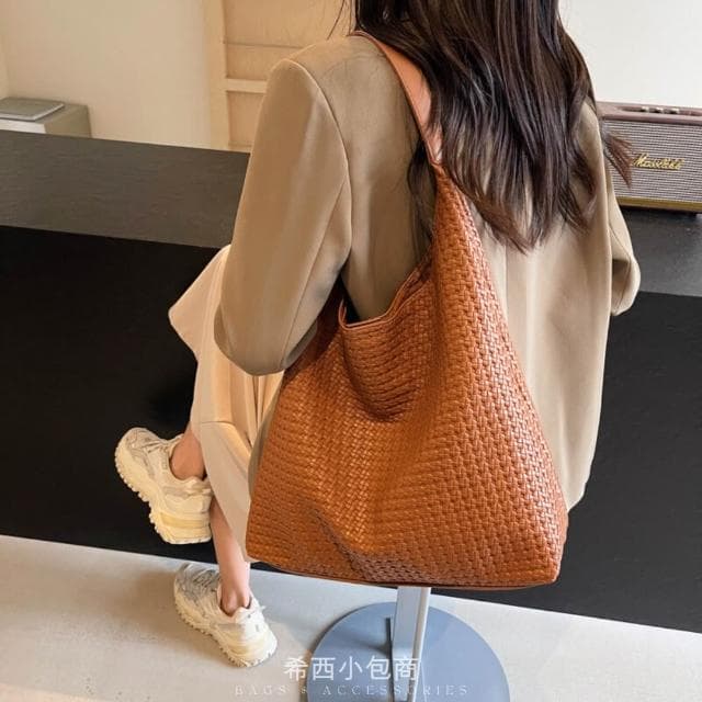 希西小包商 鬆弛感編織托特包 肩背包女 編織包 托特包大容量包包通勤包側背包女韓國復古ins生日禮物 C271