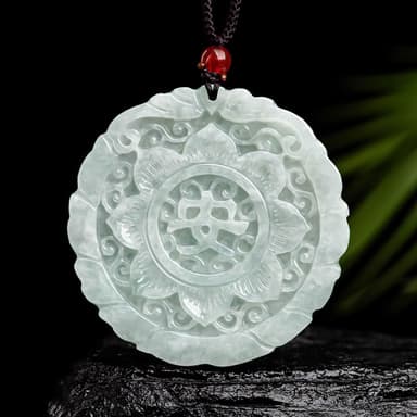 【Paiya 派亞】緬甸A貨翡翠蓮花平安牌糯種玉石吊墜男士挂件女款玉佩交換禮物/送禮
