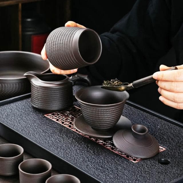 紫砂跳刀功夫茶具新款家用整套泡茶器套裝新中式陶瓷