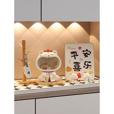 入户玄关摆件钥匙收纳可爱招财猫家居客厅斗柜装饰品乔迁新居礼物