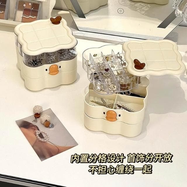 旋轉首飾盒精緻發飾飾品首飾耳環盒子項鏈戒指耳釘耳飾可愛收納發