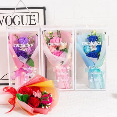 【六分埔禮品】LED三朵玫瑰香皂花束禮盒-多色任選(Ins生日畢業禮物花束人造花母親節告白情人節求婚)