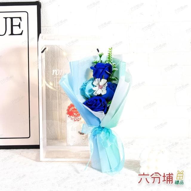 【六分埔禮品】LED三朵玫瑰香皂花束禮盒-多色任選(Ins生日畢業禮物花束人造花母親節告白情人節求婚)