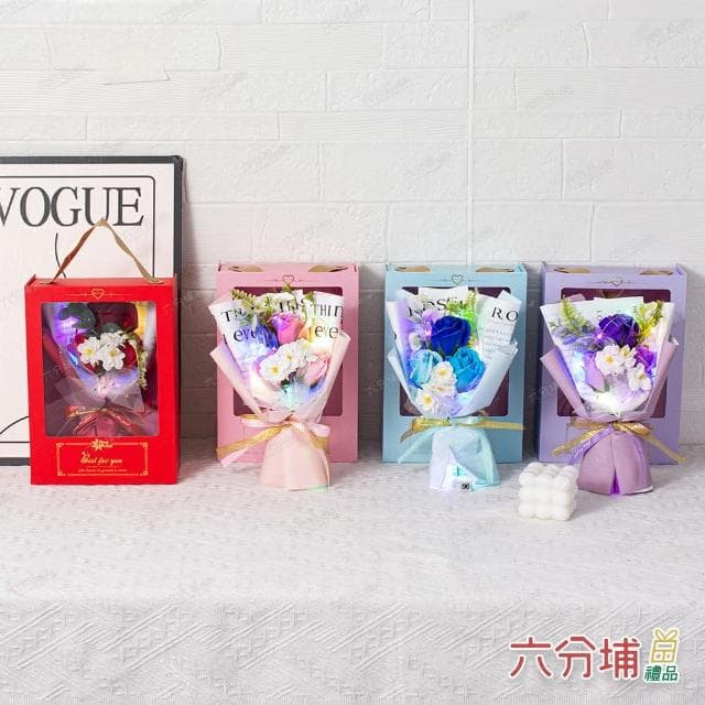 【六分埔禮品】LED櫻花玫瑰香皂花禮盒-多款任選(Ins生日畢業禮物花束人造花母親節告白情人節求婚)