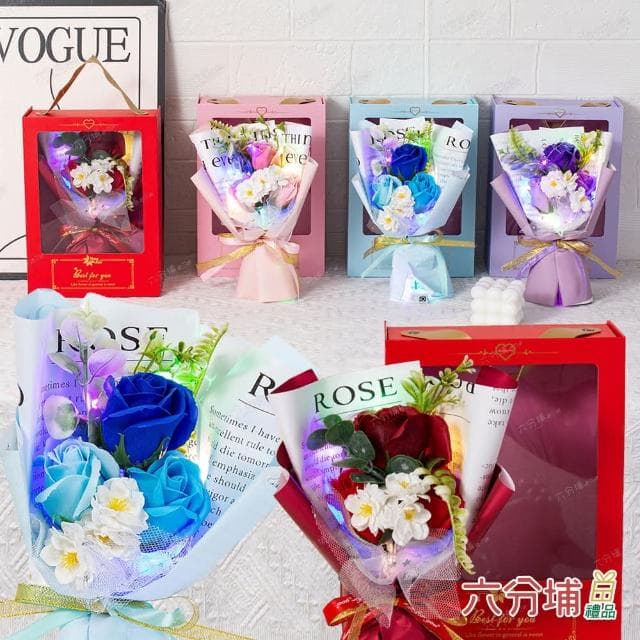【六分埔禮品】LED櫻花玫瑰香皂花禮盒-多款任選(Ins生日畢業禮物花束人造花母親節告白情人節求婚)