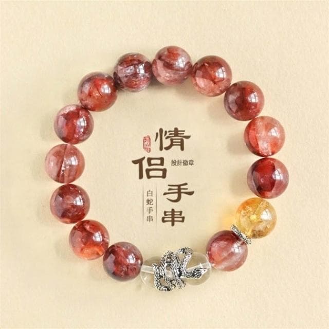 【Paiya 派亞】蛇年12mm紅膠花黃塔晶情侶手鏈女時尚高級感白水晶手串送禮好物/交換禮物