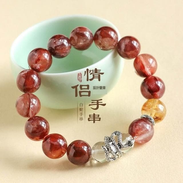 【Paiya 派亞】蛇年12mm紅膠花黃塔晶情侶手鏈女時尚高級感白水晶手串送禮好物/交換禮物