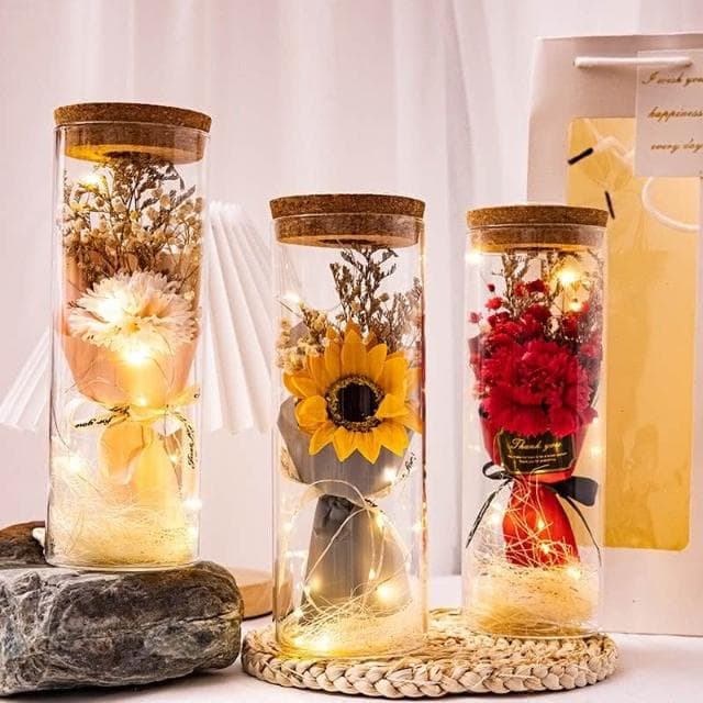 GIFTME5 玻璃罐永生花 玫瑰花束畢業 閨蜜 情人節禮物 生日禮物 香皂永生花 康乃馨 向日葵 乾燥花