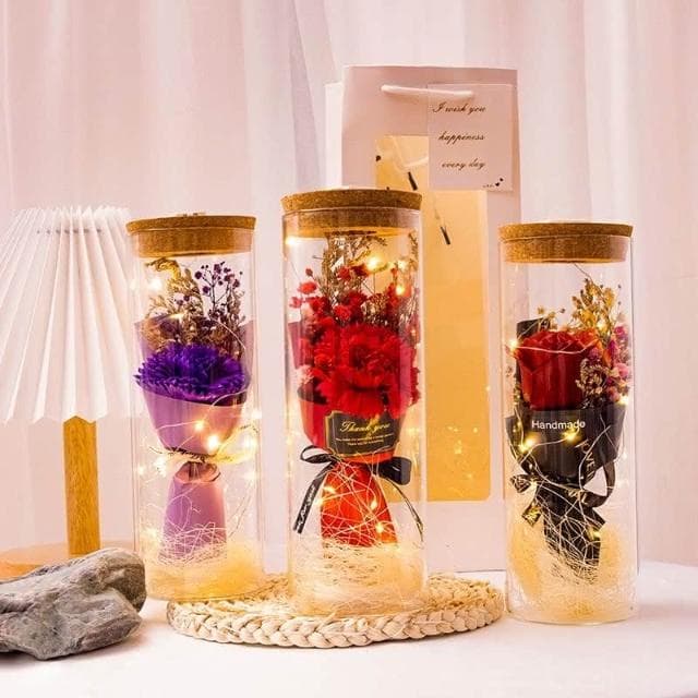 GIFTME5 玻璃罐永生花 玫瑰花束畢業 閨蜜 情人節禮物 生日禮物 香皂永生花 康乃馨 向日葵 乾燥花