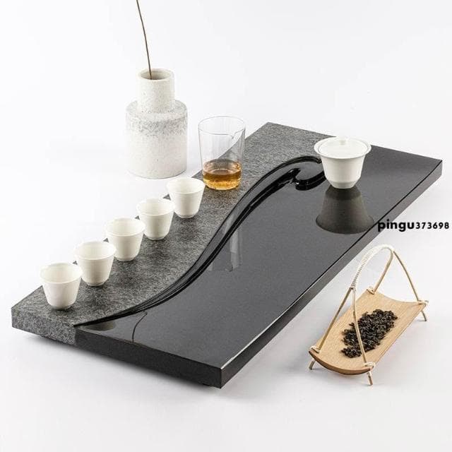 烏金石茶盤整塊家用石頭天然石材現代簡約排水茶臺茶具托盤大茶海