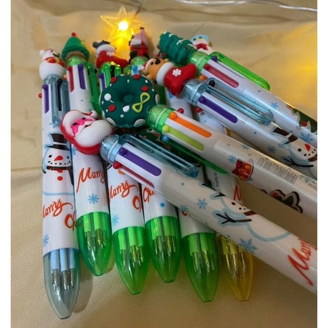 6色圓珠筆 6隻入(台灣有貨）聖誕節系列6色按壓圓珠筆 耶誕派對小禮物耶誕節日禮品六色筆聖誕