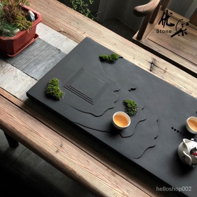 天然烏金石茶盤排水茶臺倒流香茶海中式幹泡臺黑曜石茶託功夫茶具