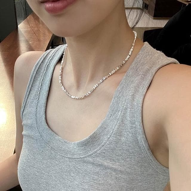 【LEESA】個性項鍊\高級感\925純銀\輕奢\小眾設計\碎銀子\項鍊女\鎖骨鏈\簡約ins風\鹽系穿搭\韓國飾品\生日禮物
