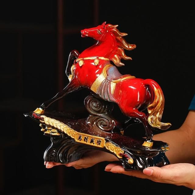 陶瓷馬擺件創意招財紅色家居客廳電視櫃辦公室裝飾品喬遷送禮禮物