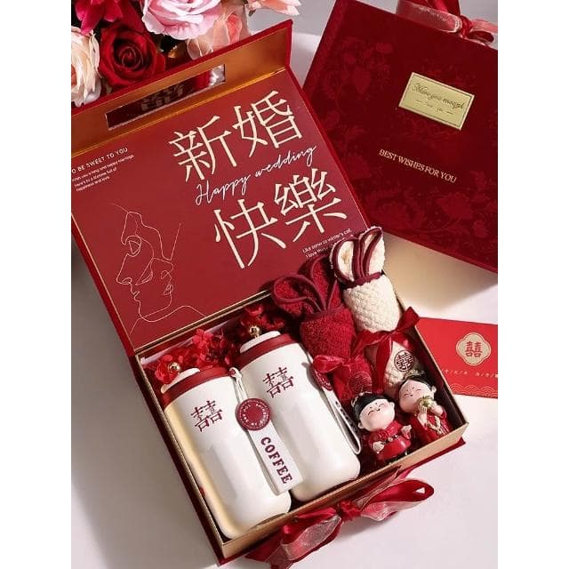 保溫杯毛巾新婚結婚訂婚禮物送新人朋友新娘新婚擺件高檔實用閨蜜