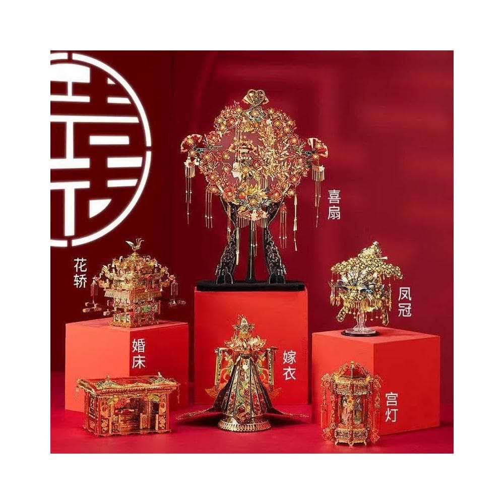 拼酷十裏紅妝花轎鳳冠3d立體金屬拼裝模型拼圖送閨蜜女友結婚禮物