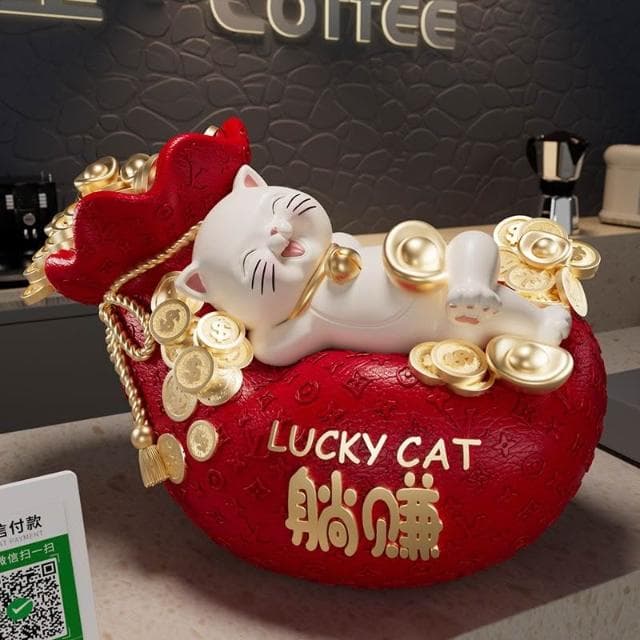 國風躺賺招財貓擺件新中式喬遷開業禮物客廳店鋪前臺裝飾發財擺設