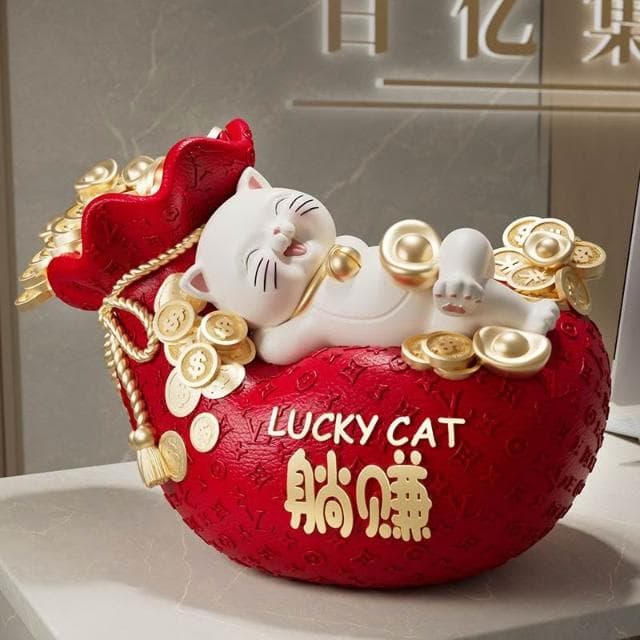 國風躺賺招財貓擺件新中式喬遷開業禮物客廳店鋪前臺裝飾發財擺設