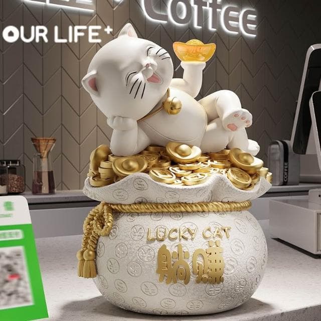 高品質設計感 招財貓擺件躺賺福袋存錢罐送朋友店鋪公司前臺裝飾開業禮物