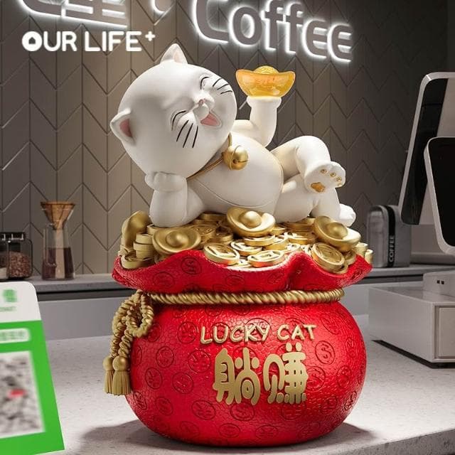 高品質設計感 招財貓擺件躺賺福袋存錢罐送朋友店鋪公司前臺裝飾開業禮物